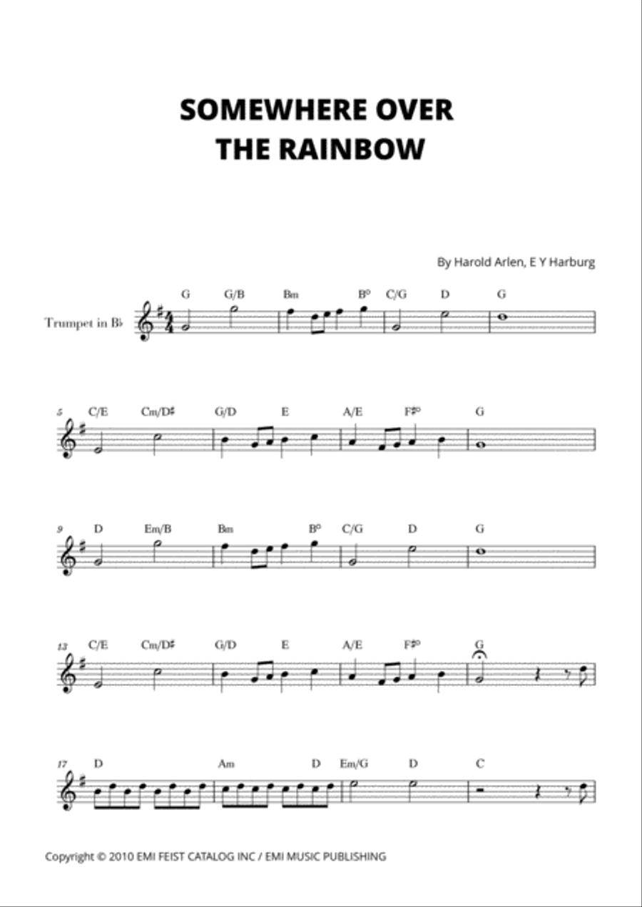 Over The Rainbow Trumpet Solo scores gallery preview page 1
