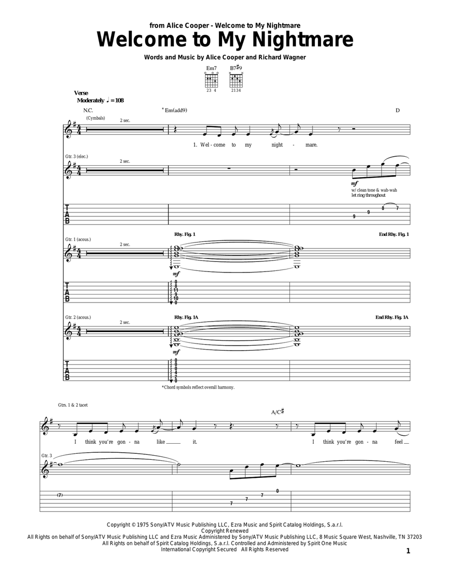 Welcome To My Nightmare Acoustic Guitar scores gallery preview page 1