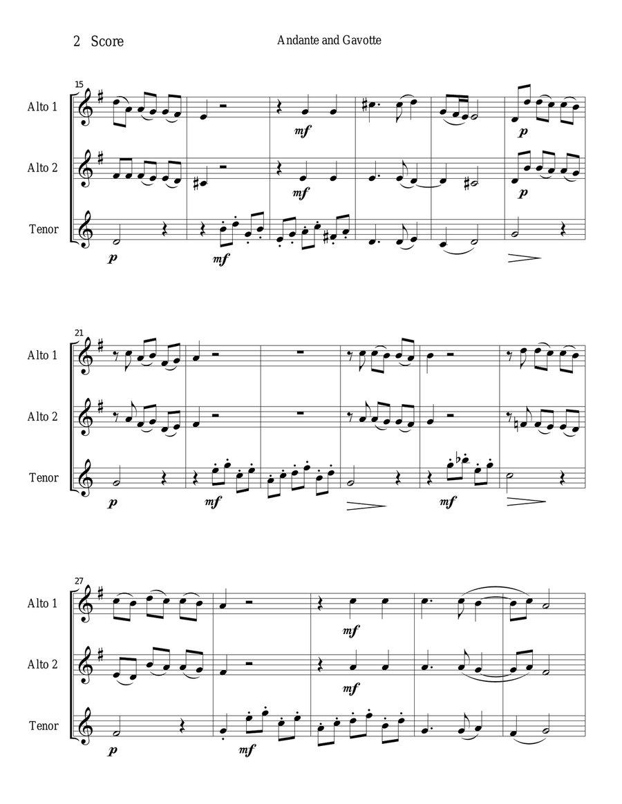 Andante and Gavotte by William Boyce for Saxophone Trio Woodwind Trio scores gallery preview page 2
