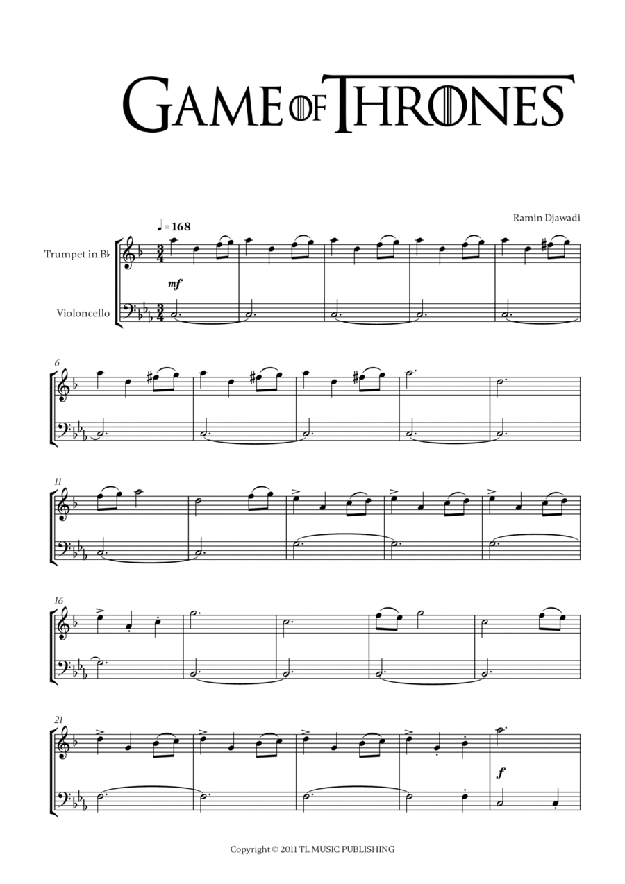 Game Of Thrones Trumpet Duet scores gallery preview page 1