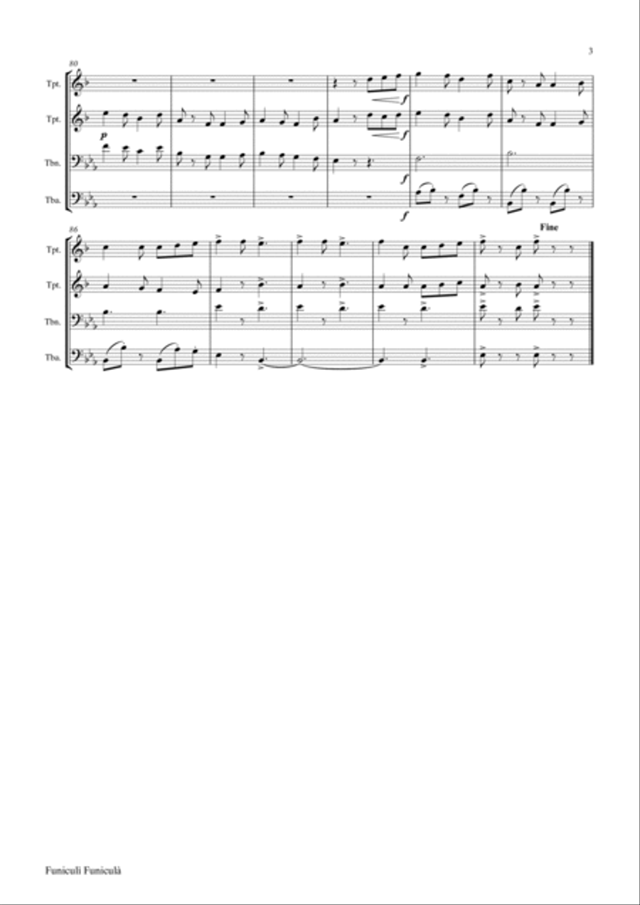 Funiculi Funicula - Italian Evergreen - Brass Quartet Brass Quartet scores gallery preview page 4