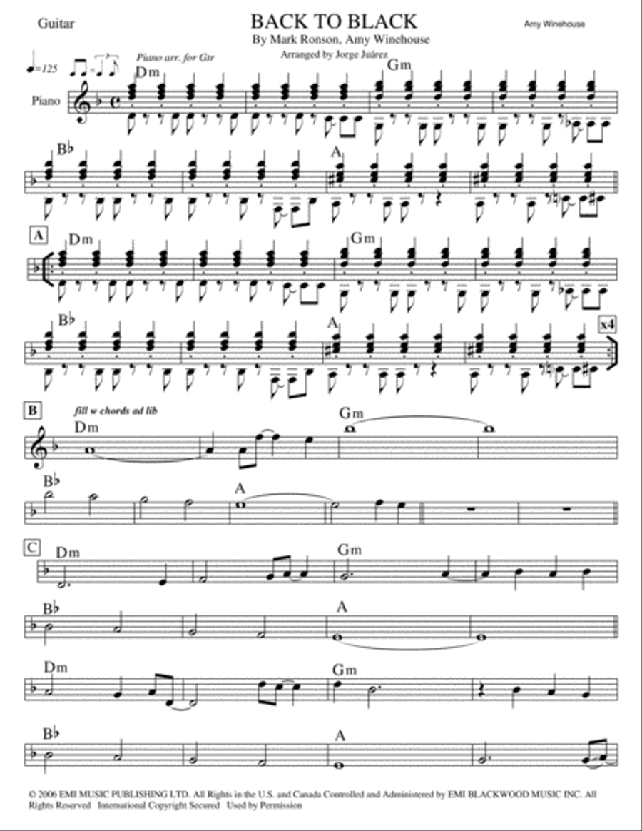 Back To Black Back To Black Guitar Solo scores gallery preview page 1