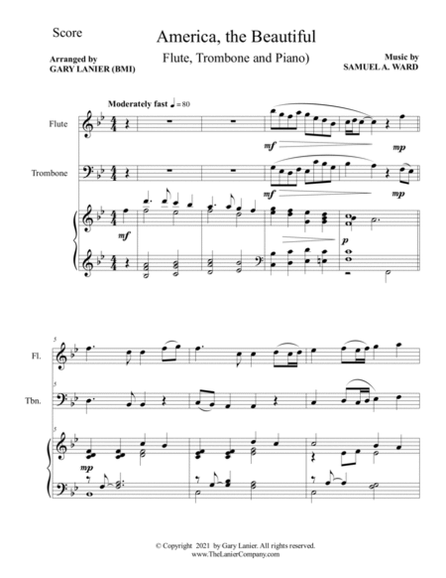 AMERICA, THE BEAUTIFUL (Flute, Trombone and Piano/Score and Parts) image number null
