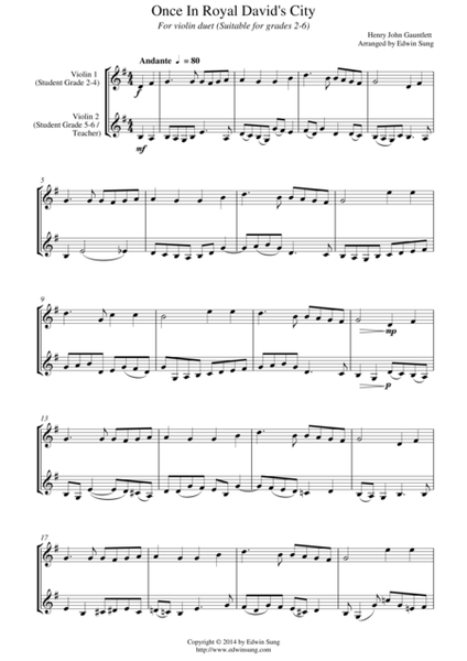 Once In Royal David’s City (for violin duet, suitable for grades 2-6) image number null