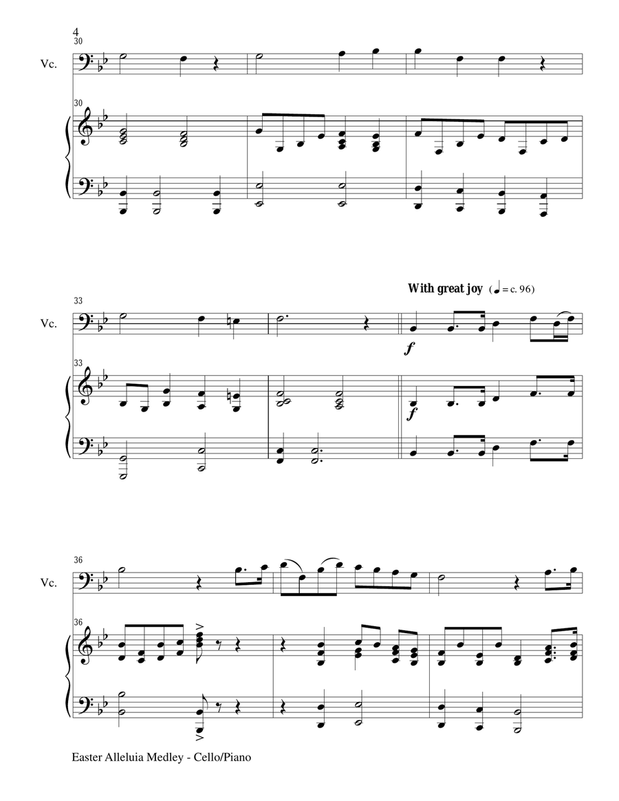 EASTER ALLELUIA MEDLEY (Duet – Cello/Piano) Score and Cello Part String Duet scores gallery preview page 4