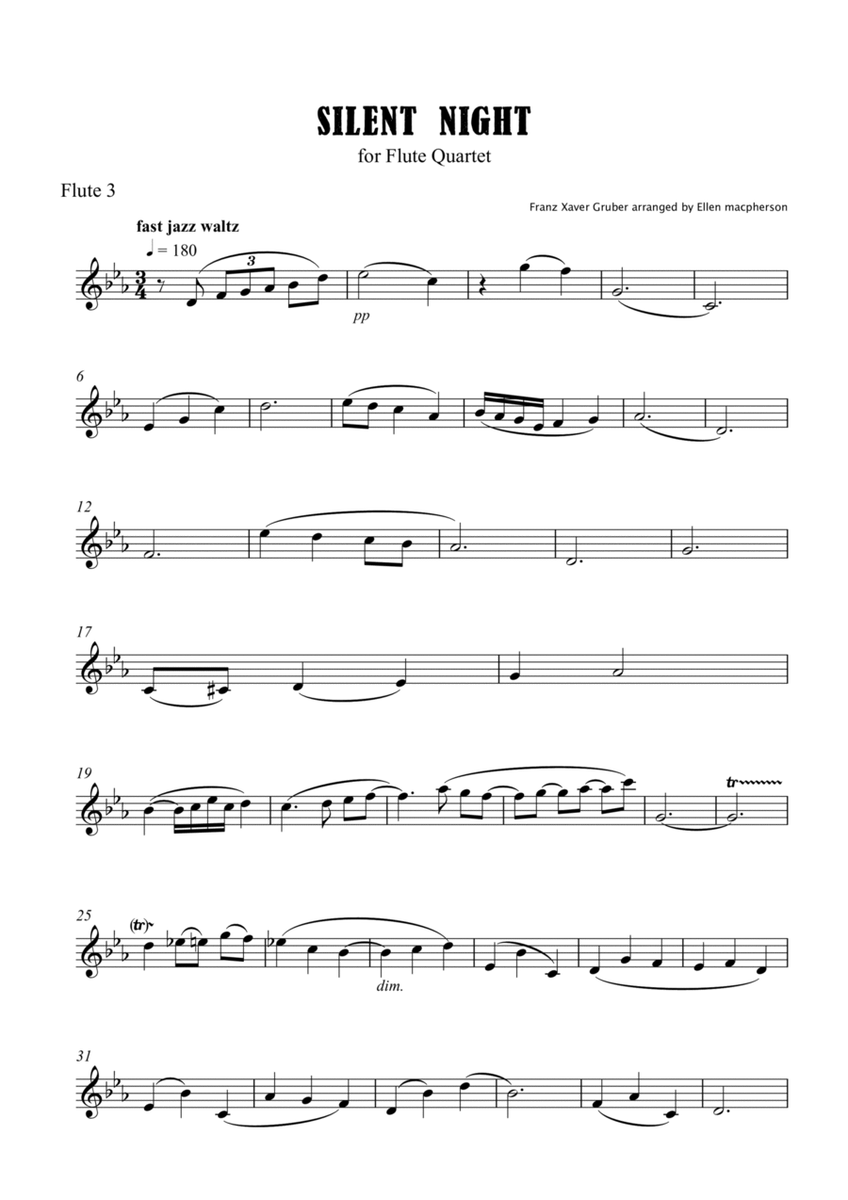 Silent Night for Flute Quartet - Flute 3 Part image number null