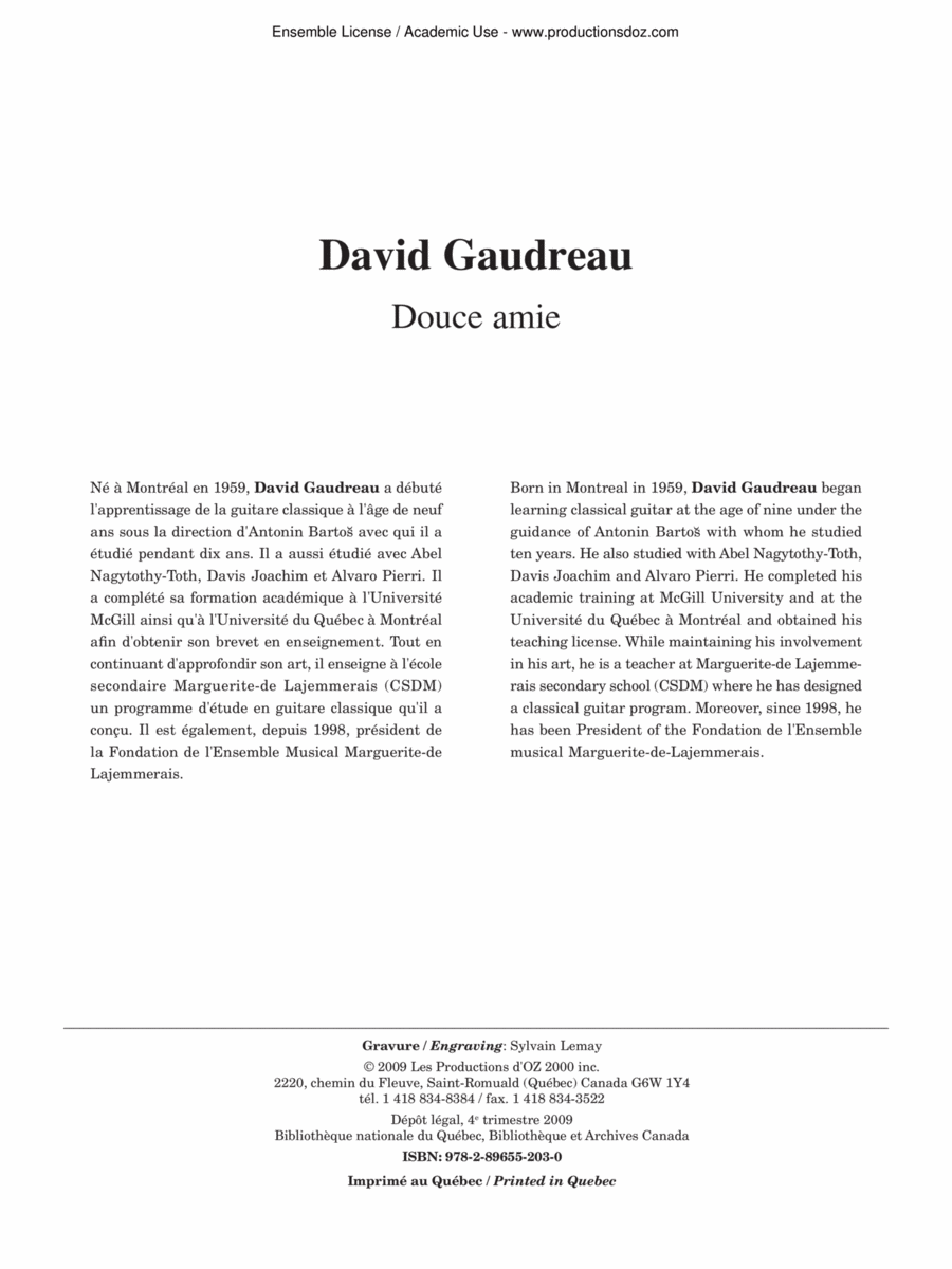 Douce amie Douce amie Guitar Ensemble scores gallery preview page 1