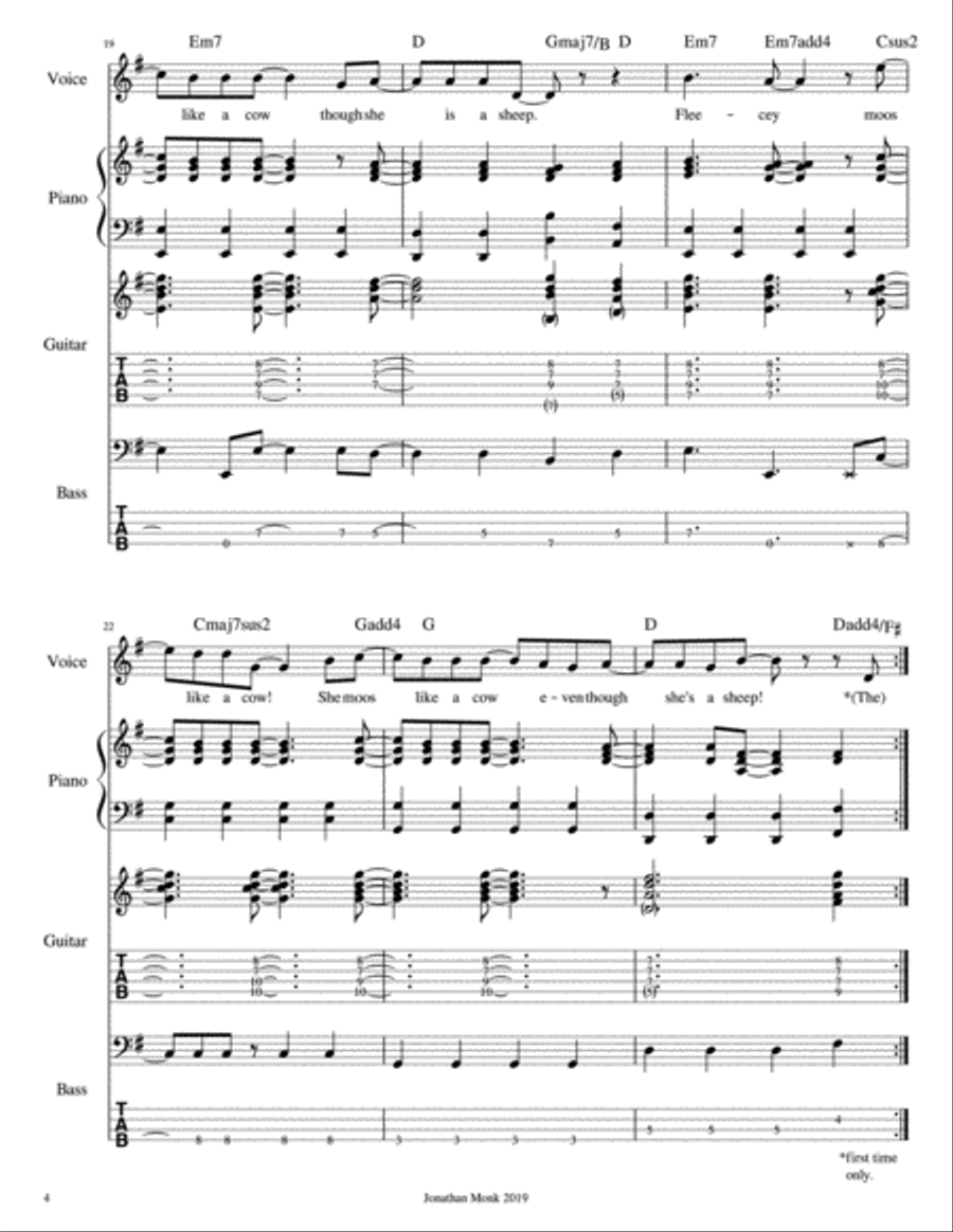 Fleecey Moos Like A Cow Piano, Vocal, Guitar scores gallery preview page 4