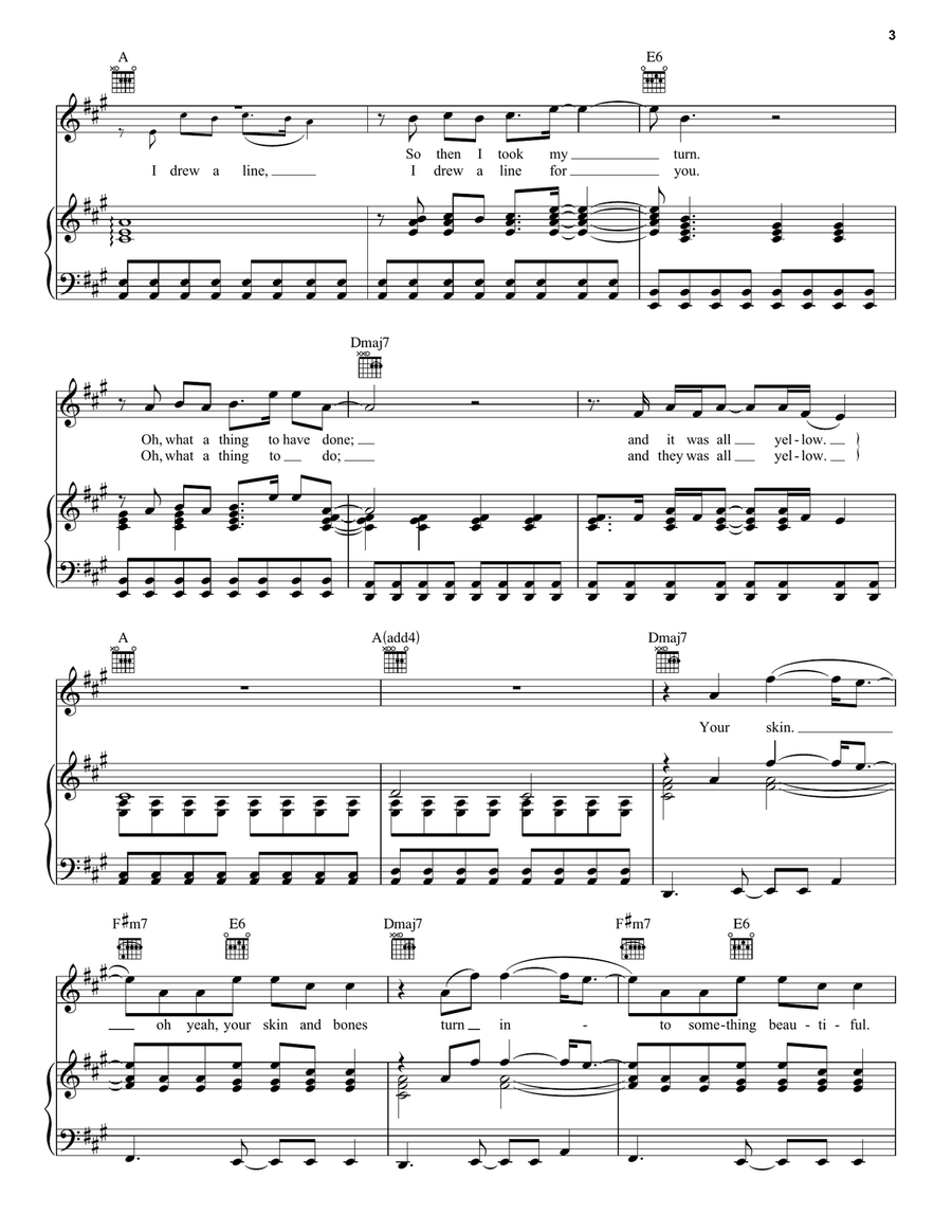 Yellow Piano, Vocal, Guitar scores gallery preview page 3