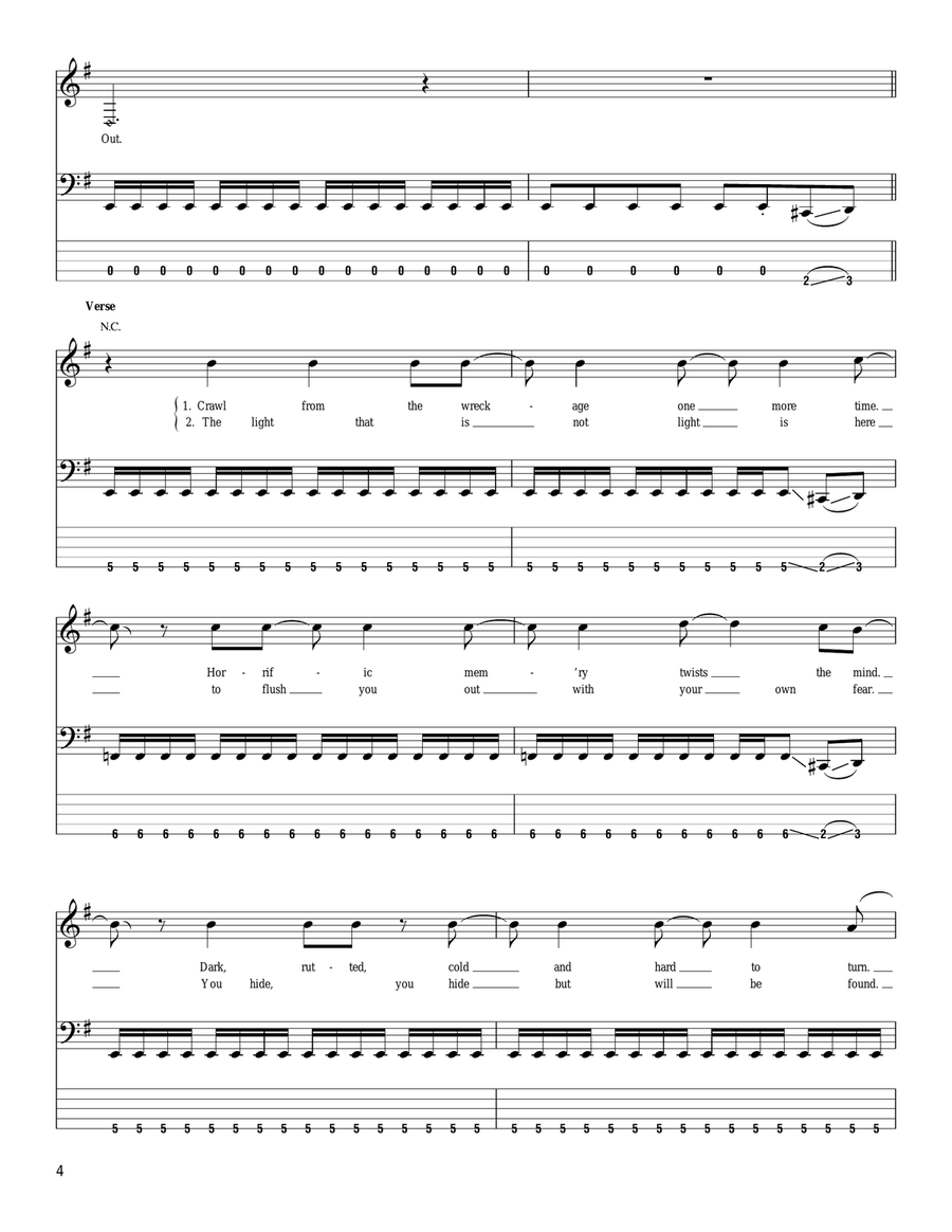 All Nightmare Long Bass Guitar Tablature scores gallery preview page 4