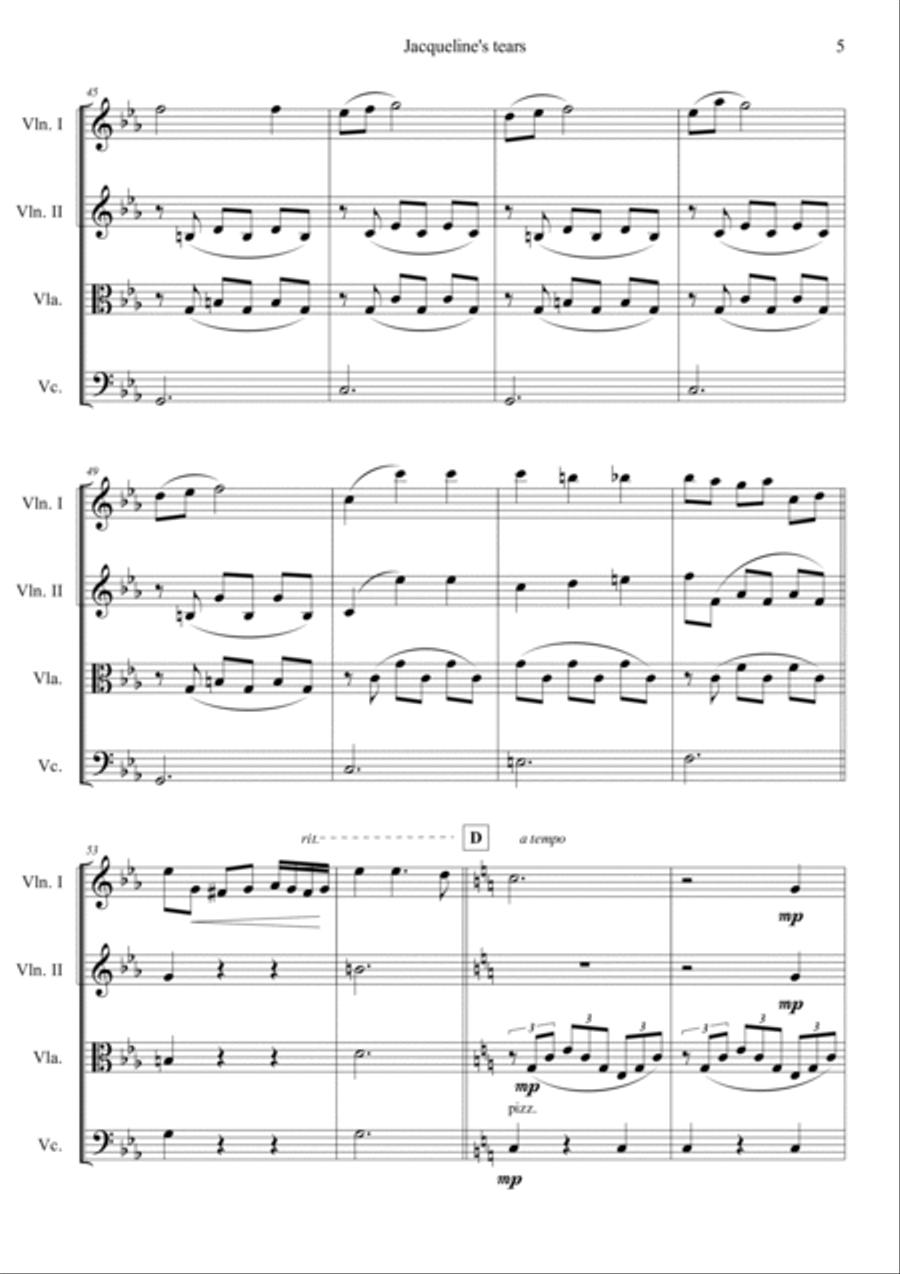 Jacqueline's Tears String Quartet scores gallery preview page 5