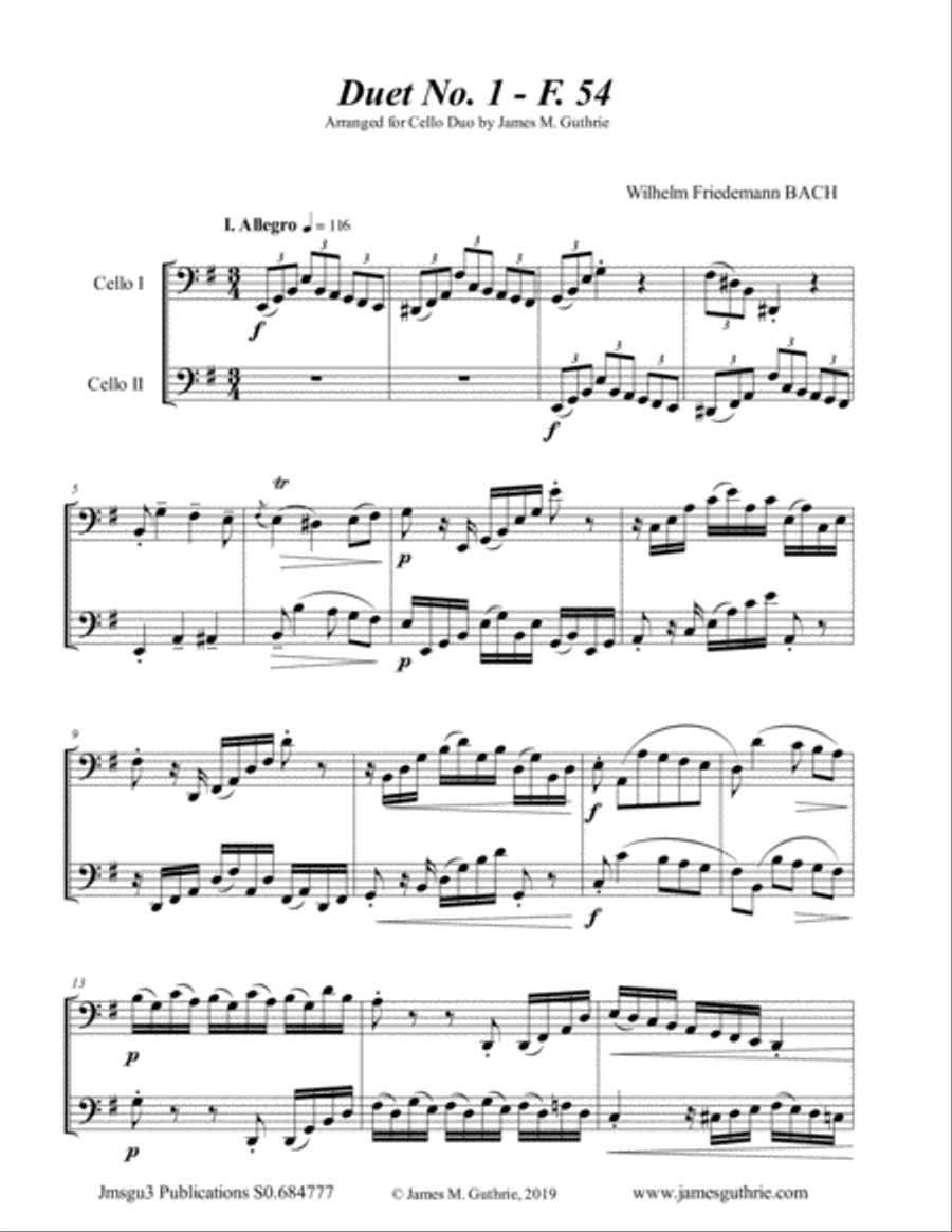 WF Bach: The Six Duets Complete for Cello Duo String Duet scores gallery preview page 1