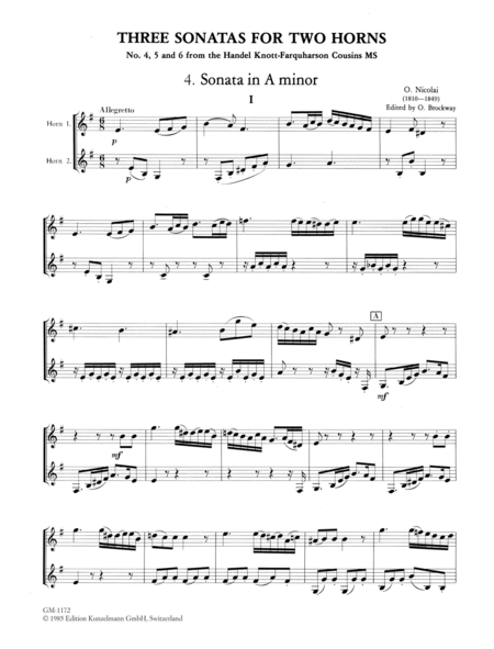 3 Sonatas (nos. 4-6) for 2 horns