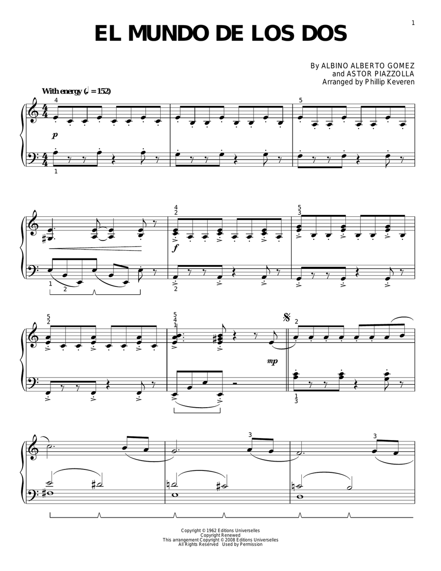 El mundo de los dos (arr. Phillip Keveren) Piano Solo scores gallery preview page 1