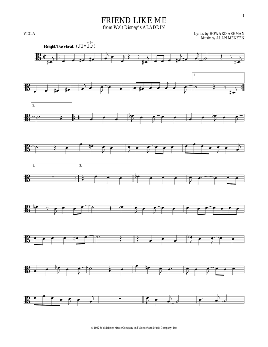 Friend Like Me (from Aladdin) Viola Solo scores gallery preview page 1