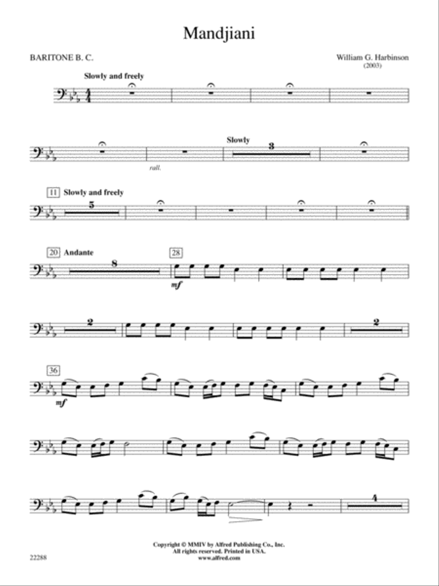 Mandjiani: Baritone B.C. Concert Band scores gallery preview page 1