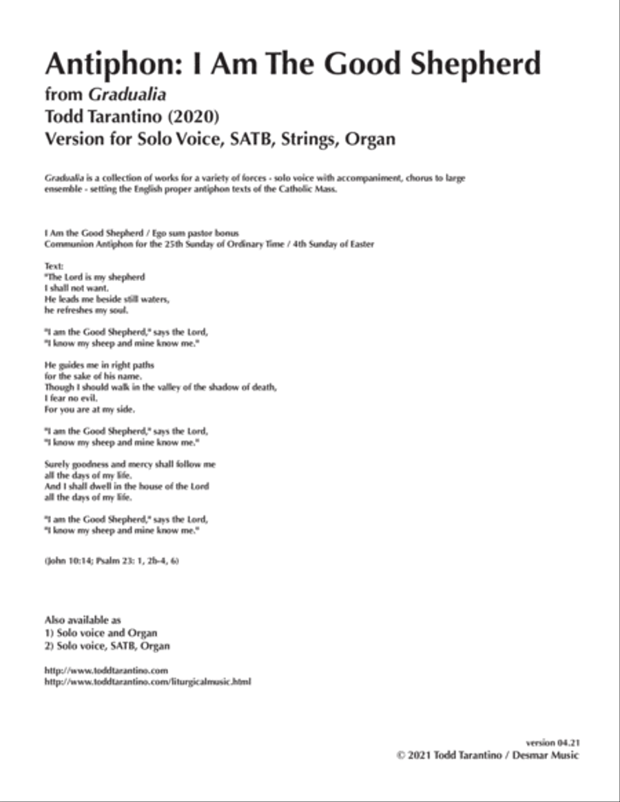 I Am The Good Shepherd (version for solo voice, SATB, strings, and organ) 4-Part scores gallery preview page 2