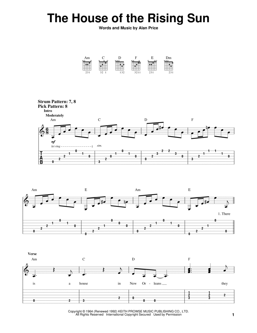 The House Of The Rising Sun Acoustic Guitar scores gallery preview page 1
