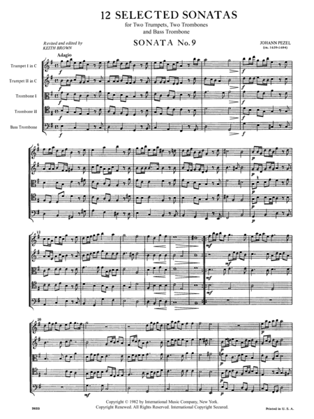 12 Selected Sonatas For 2 Trumpets In C, 2 Tenor Trombones & Bass Trombone - Volume III Sonatas 9-12