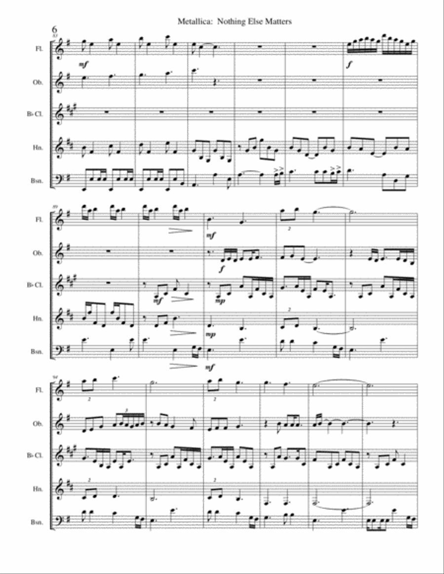 Nothing Else Matters Woodwind Quintet scores gallery preview page 6