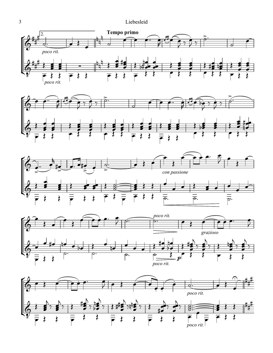 Liebesleid for flute or violin and guitar Flute scores gallery preview page 3