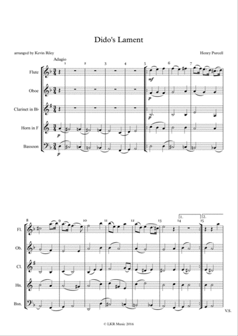 Dido's Lament Dido's Lament Woodwind Quintet scores gallery preview page 1