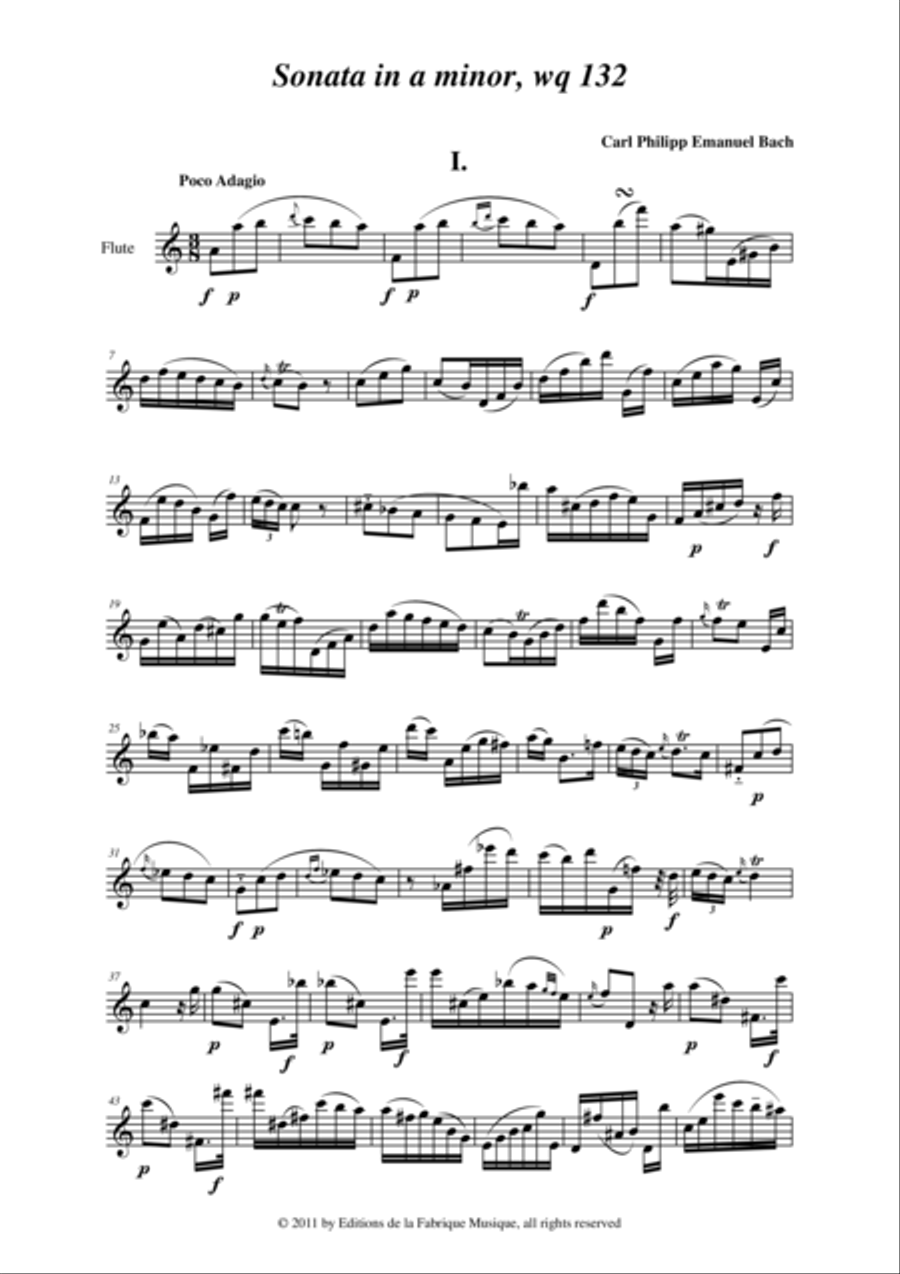 C. P. E. Bach: Sonata in a minor for solo flute, wq. 132, edited by Paul Wehage Flute Solo scores gallery preview page 2