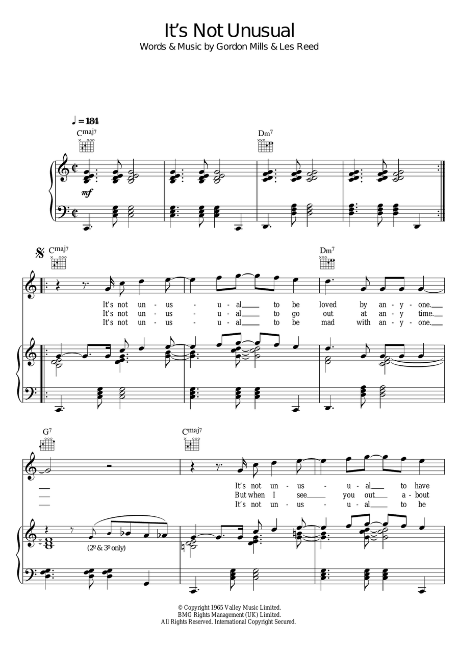 It's Not Unusual Piano, Vocal, Guitar scores gallery preview page 1