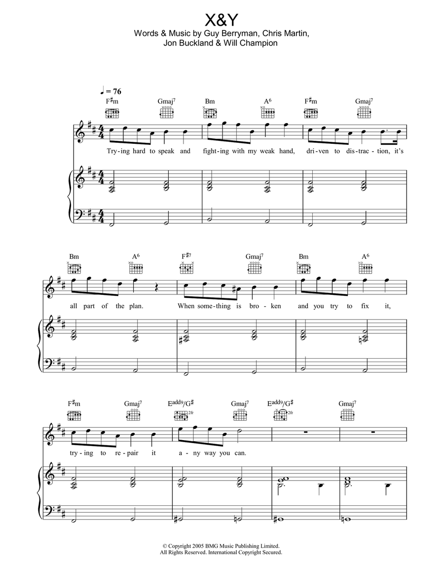 X&Y X&Y Piano, Vocal, Guitar scores gallery preview page 1
