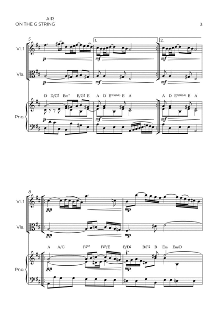 AIR ON THE G STRING - STRING PIANO TRIO (VIOLIN, VIOLA & PIANO) Small Ensemble scores gallery preview page 3