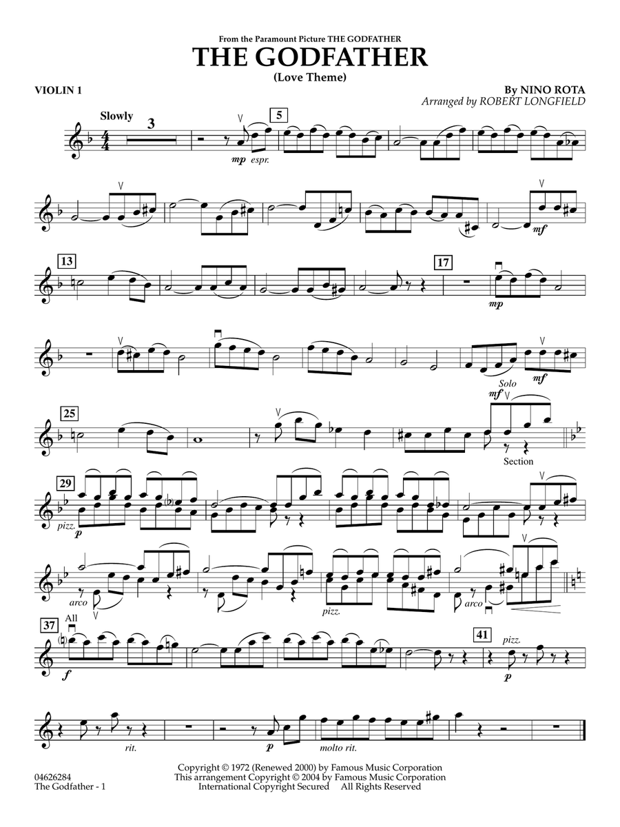 The Godfather (Love Theme) (arr. Robert Longfield) - Violin 1 String Orchestra scores gallery preview page 1