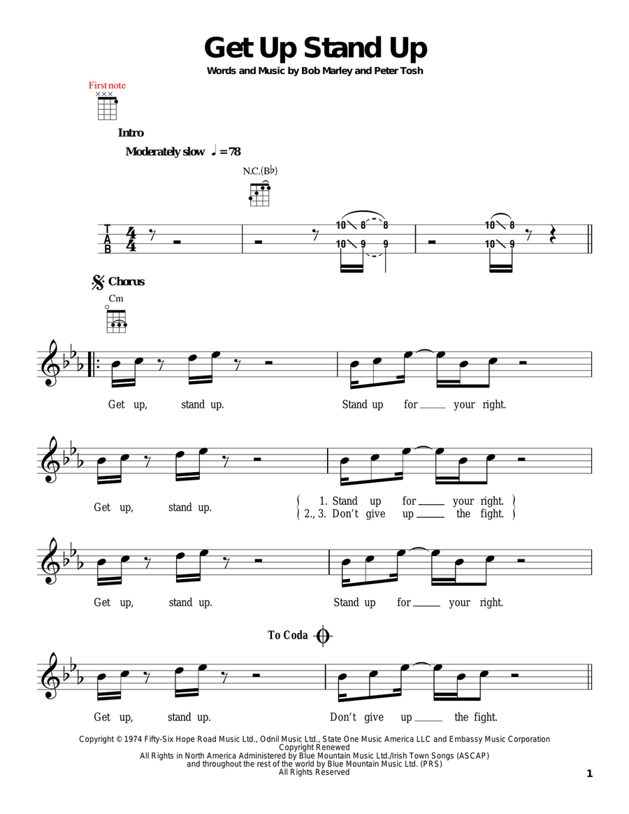 Get Up Stand Up Ukulele scores gallery preview page 1