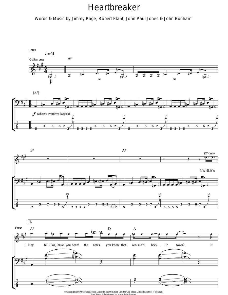 Heartbreaker Heartbreaker Bass Guitar Tablature scores gallery preview page 1