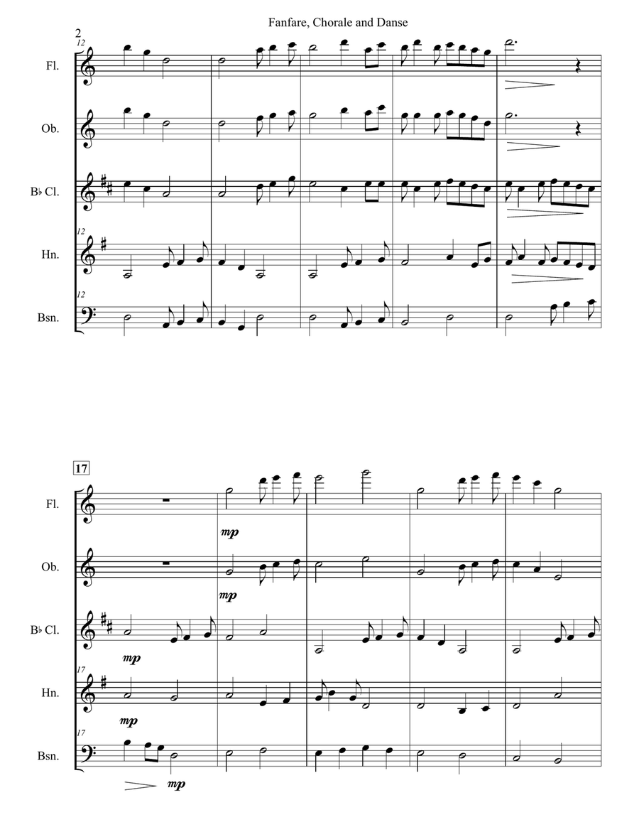 Fanfare, Chorale & Danse for Woodwind Quintet Woodwind Quintet scores gallery preview page 3