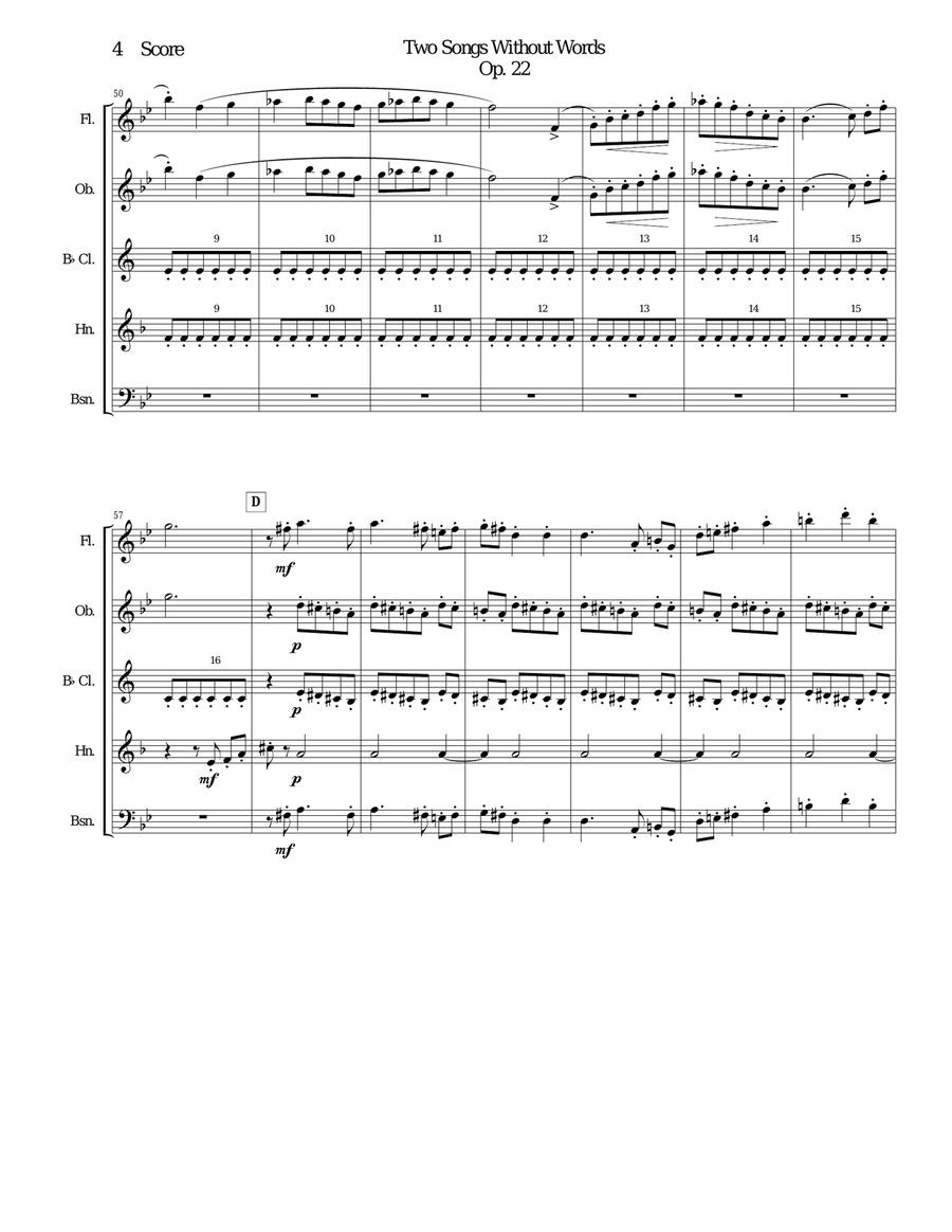 Gustav Holst - Two Songs Without Words set for Woodwind Quintet Woodwind Quintet scores gallery preview page 4