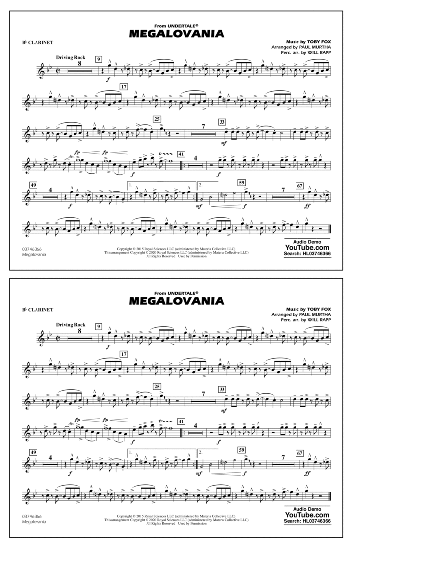 Megalovania (from Undertale) (arr. Paul Murtha) - Bb Clarinet