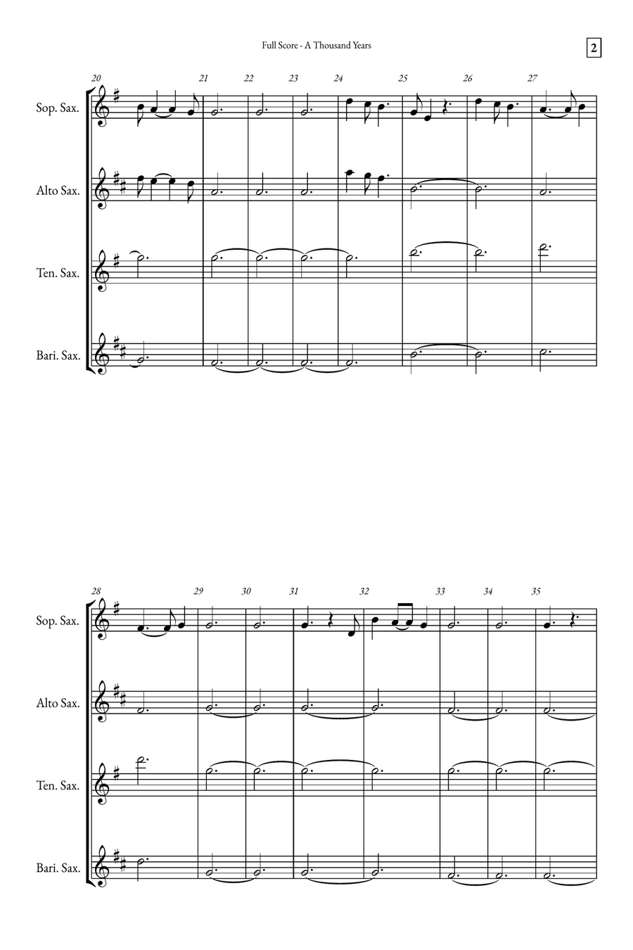A Thousand Years Saxophone Quartet scores gallery preview page 2