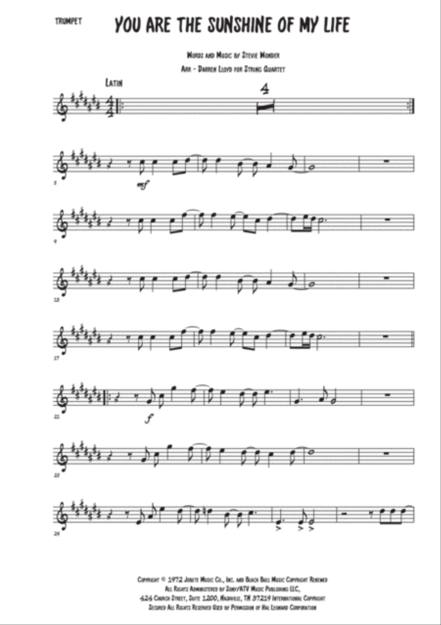 You Are The Sunshine Of My Life Trumpet Solo scores gallery preview page 1