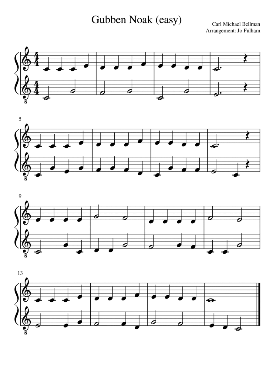 Gubben Noak (easy) Easy Piano scores gallery preview page 1