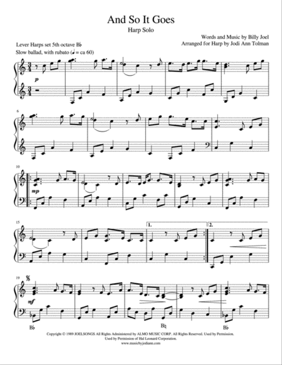 And So It Goes Harp scores gallery preview page 2