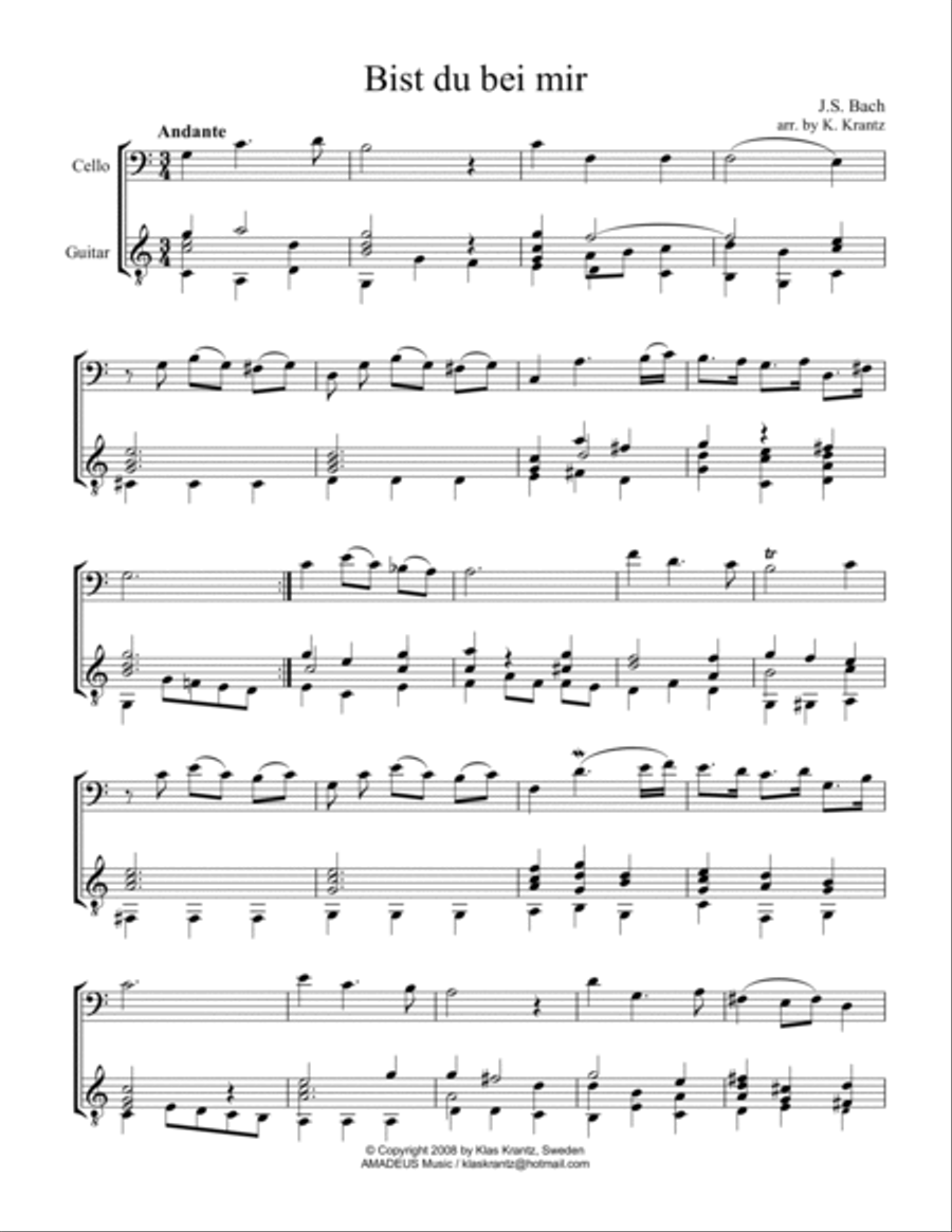 Bist du bei mir BWV 508 for cello and guitar String Duet scores gallery preview page 2
