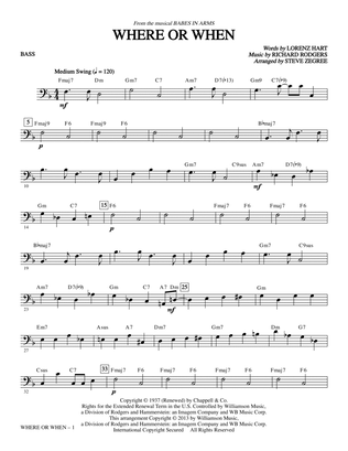 Where Or When (from Babes In Arms) (arr. Steve Zegree) - Bass