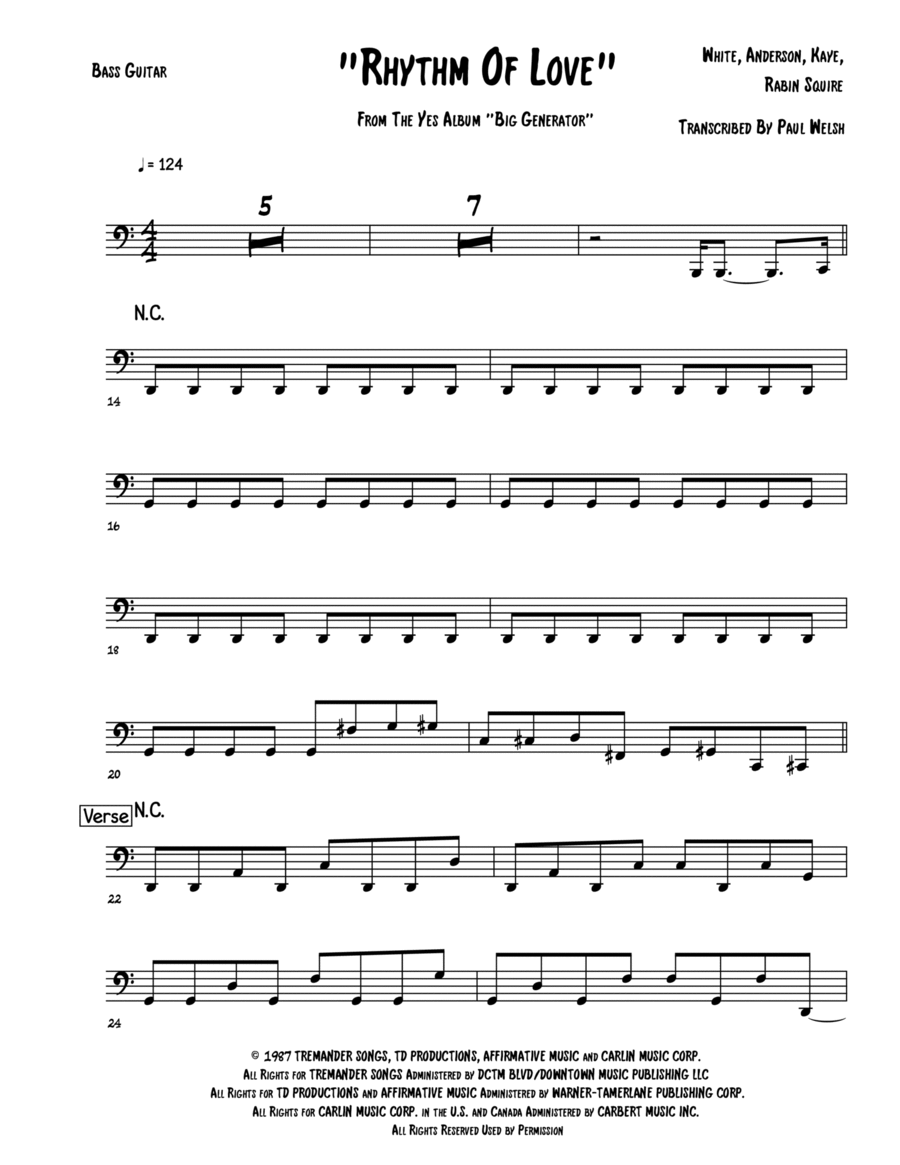 Rhythm Of Love Bass Guitar scores gallery preview page 1