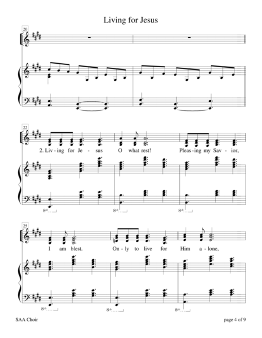 Living for Jesus (for SAA choir with Piano Accompaniment) 3-Part scores gallery preview page 4