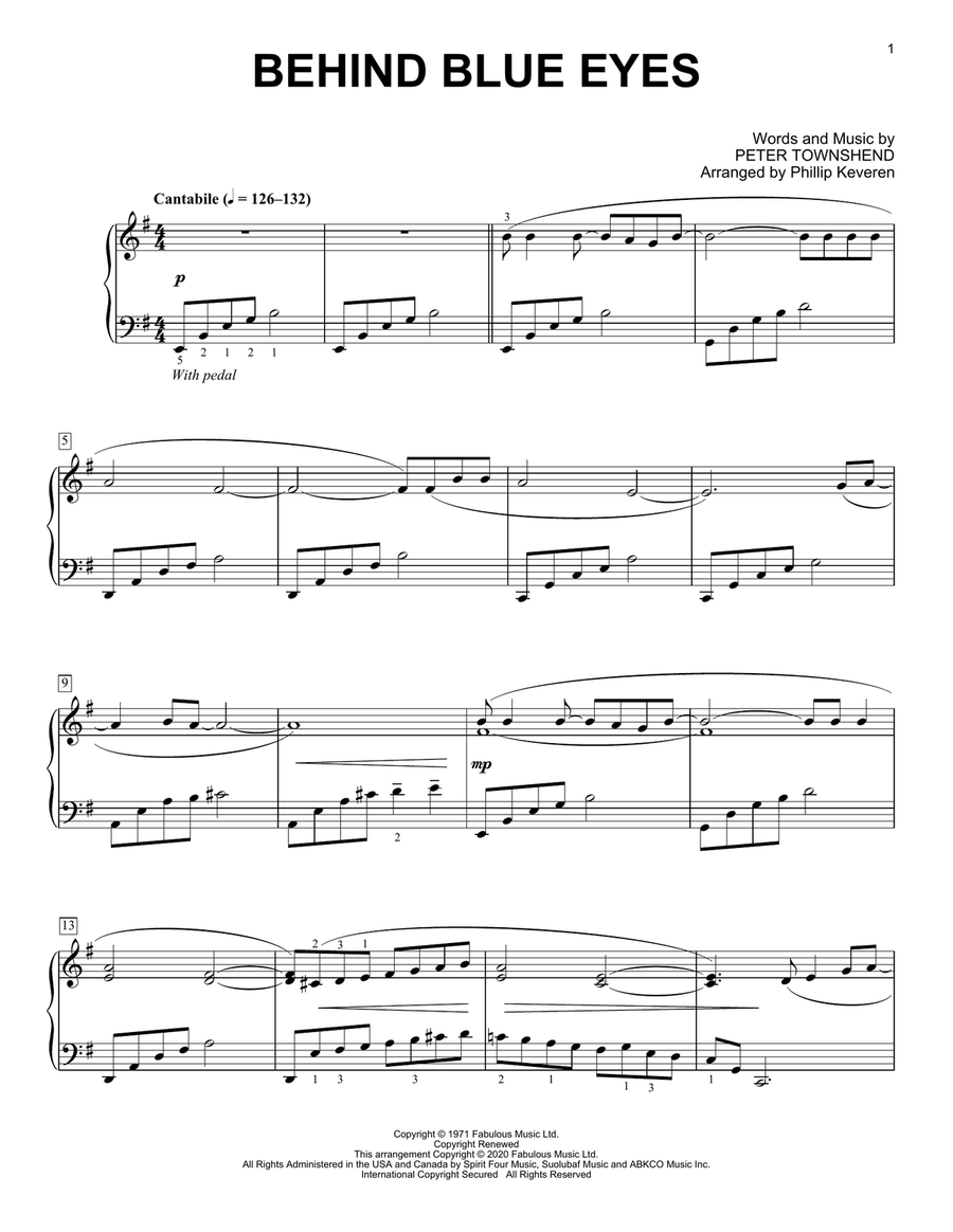 Behind Blue Eyes [Classical version] (arr. Phillip Keveren) Piano Solo scores gallery preview page 1