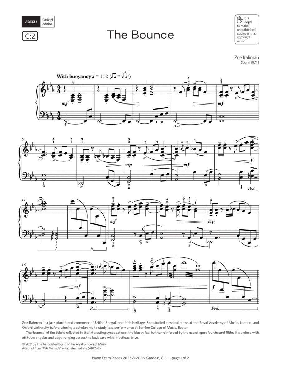 The Bounce (Grade 6, list C2, from the ABRSM Piano Syllabus 2025 & 2026) Piano Method scores gallery preview page 1
