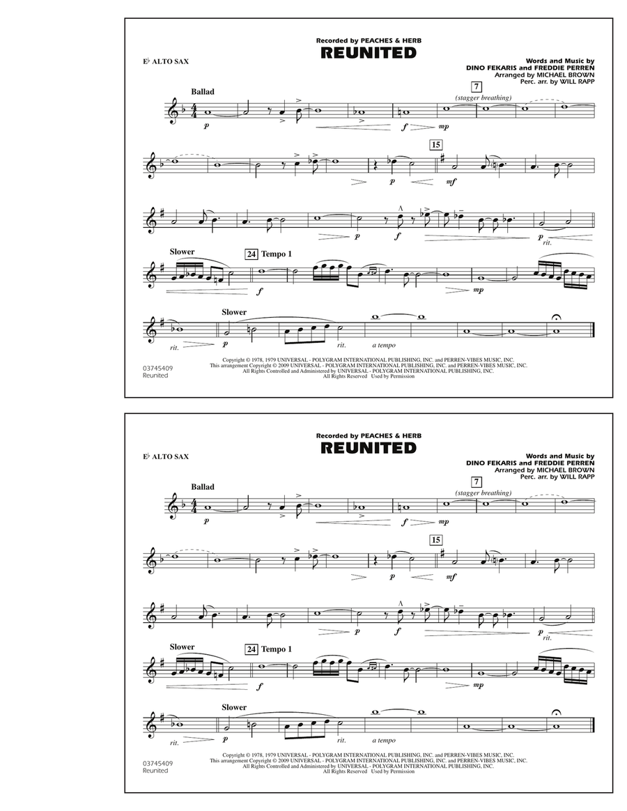 Reunited - Eb Alto Sax Marching Band scores gallery preview page 1