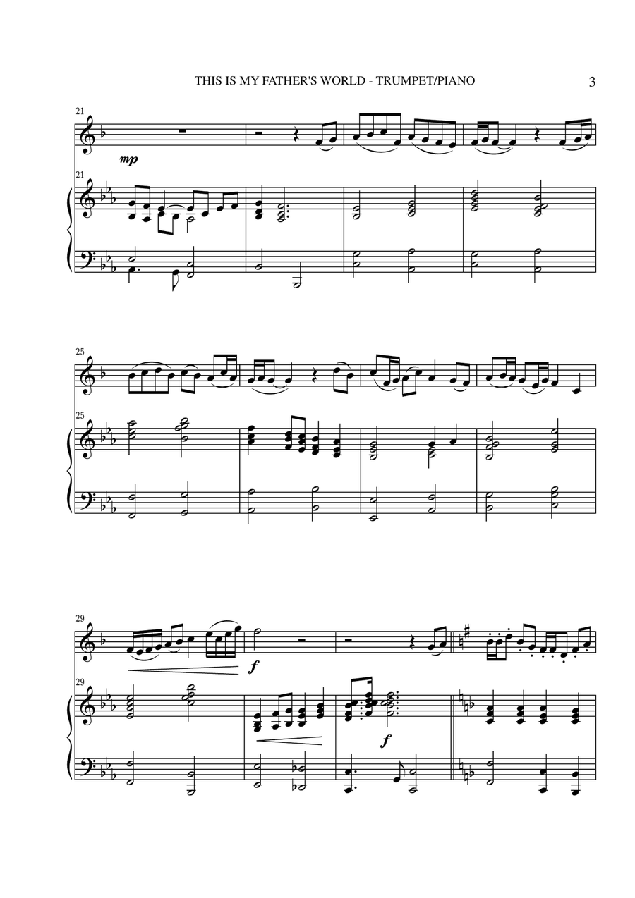 This Is My Father's World (Trp Pn Parts) Trumpet Duet scores gallery preview page 3
