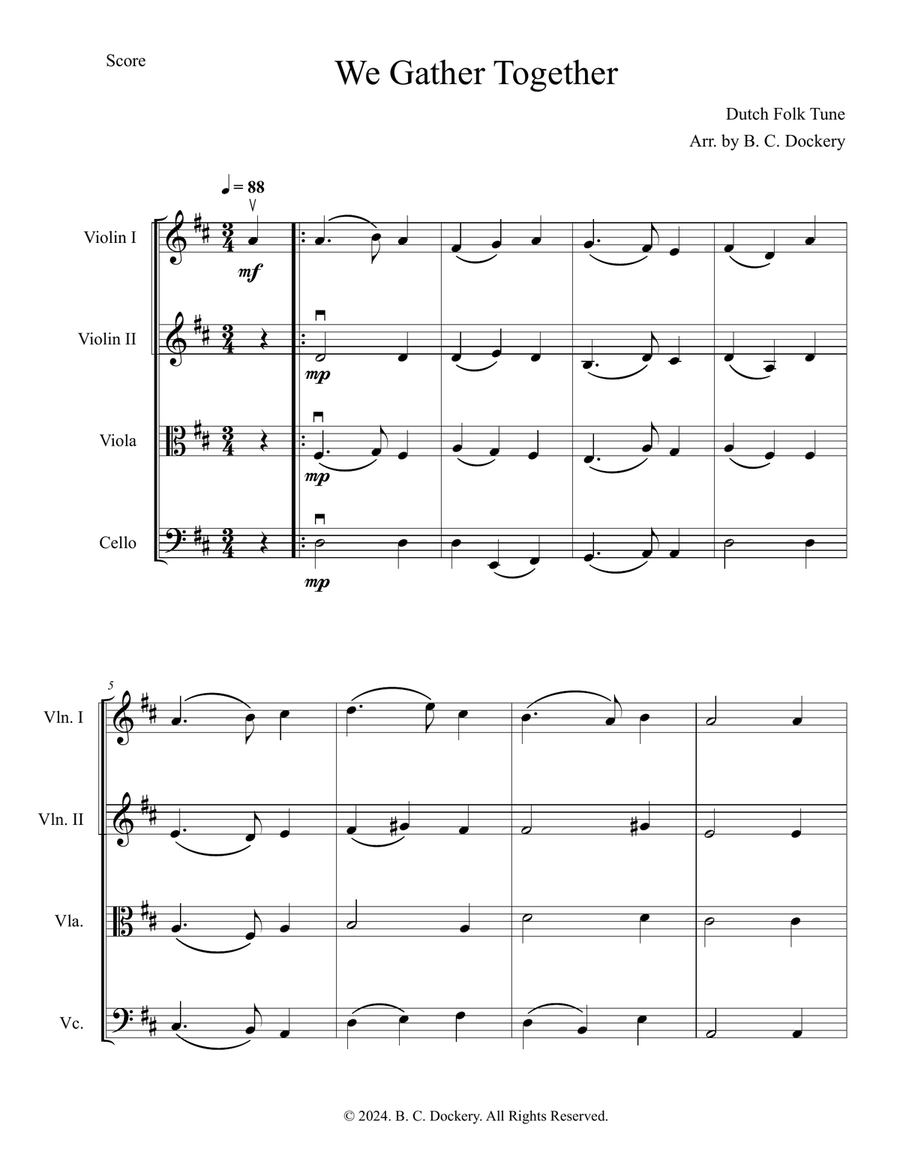 We Gather Together (String Quartet) String Quartet scores gallery preview page 1