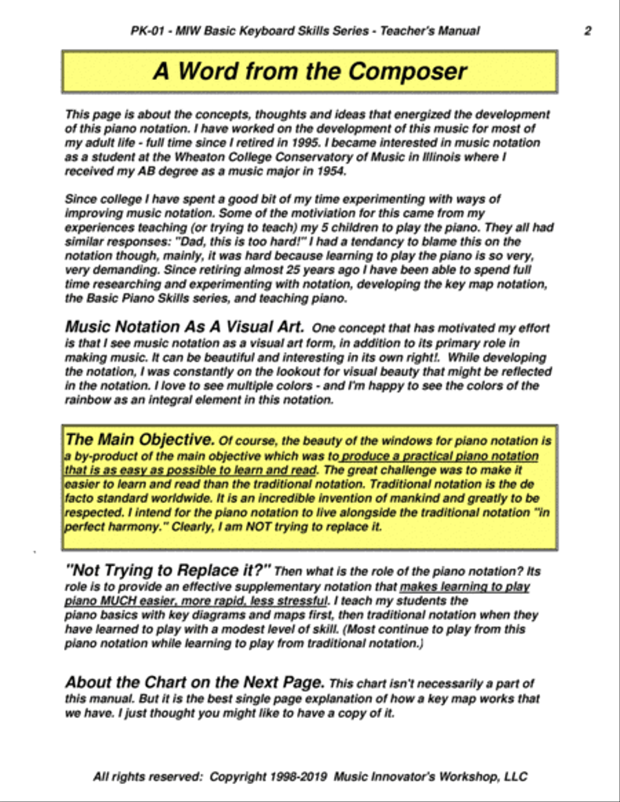 PK-01 - MIW Basic Keyboard Skills Series - Teacher's Manual Piano, Vocal, Guitar scores gallery preview page 2